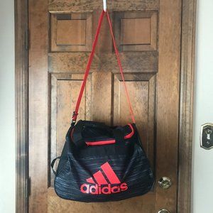 Adidas Black/Gray Duffel Bag w/Red Logo, Zipper & Shoulder Strap - Unisex